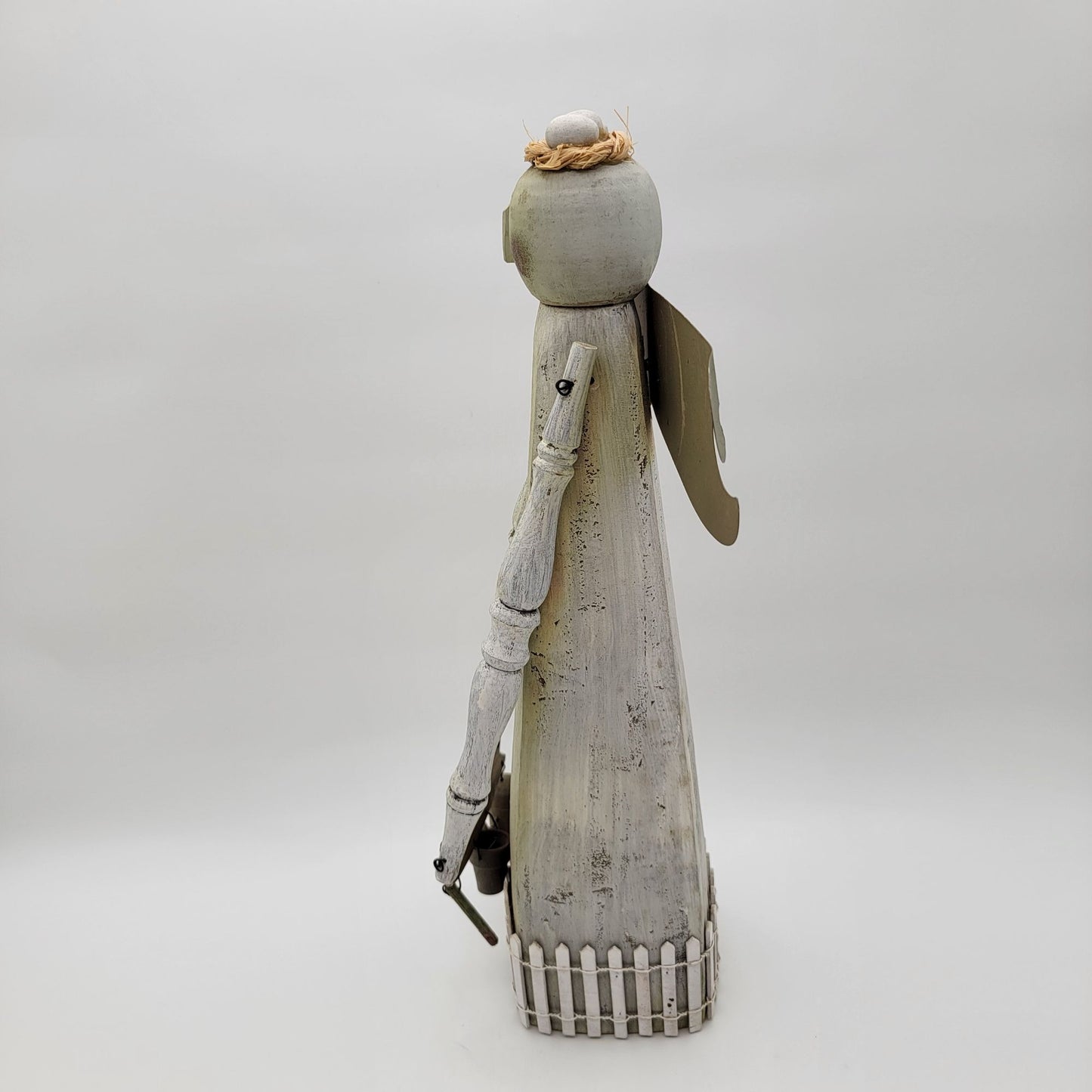 Vintage Primitive Folk Art Wooden Garden Angel Statue