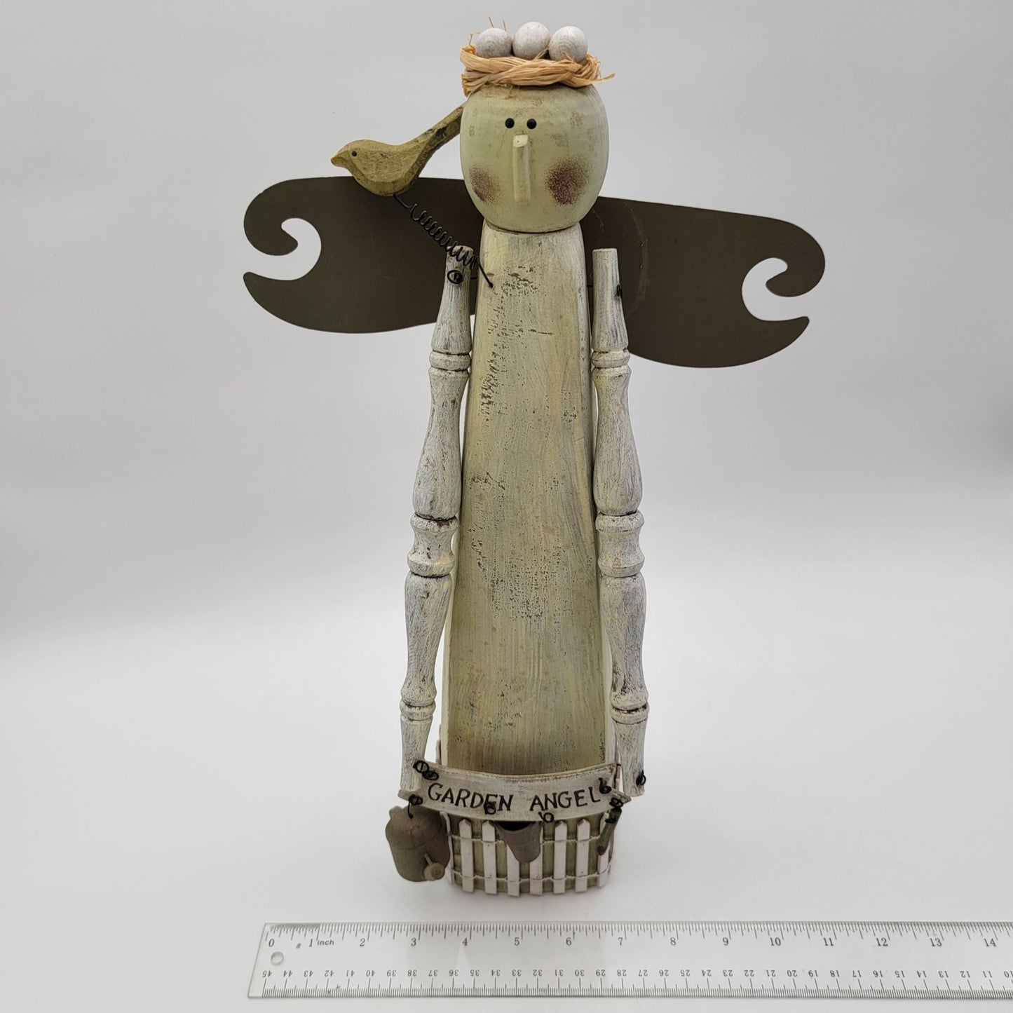 Vintage Primitive Folk Art Wooden Garden Angel Statue