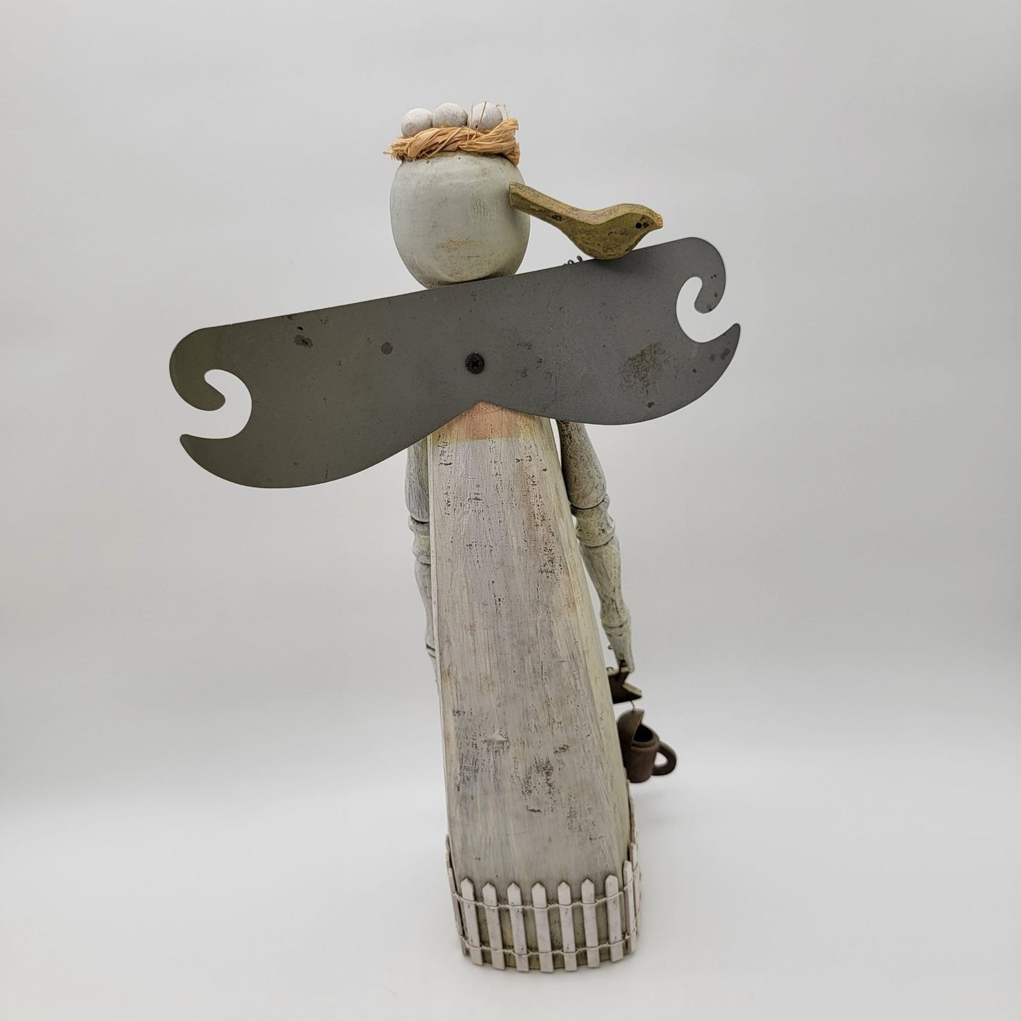 Vintage Primitive Folk Art Wooden Garden Angel Statue