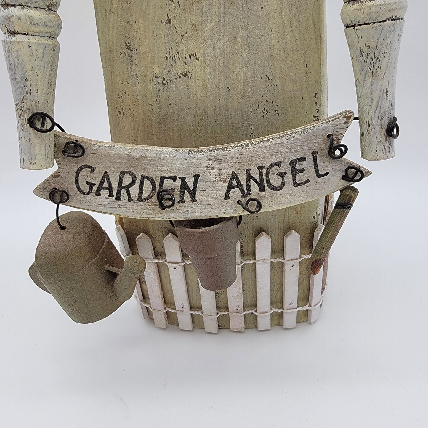 Vintage Primitive Folk Art Wooden Garden Angel Statue