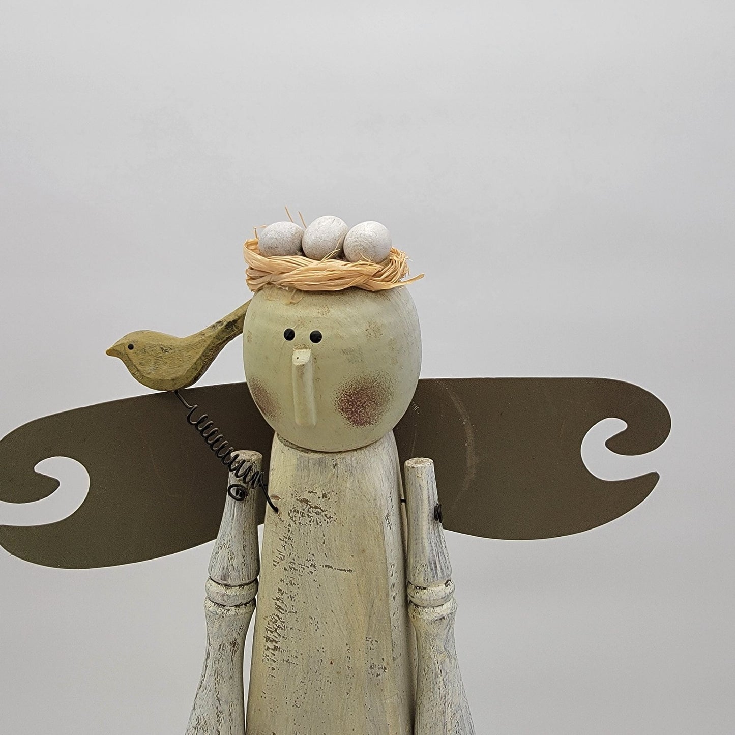 Vintage Primitive Folk Art Wooden Garden Angel Statue