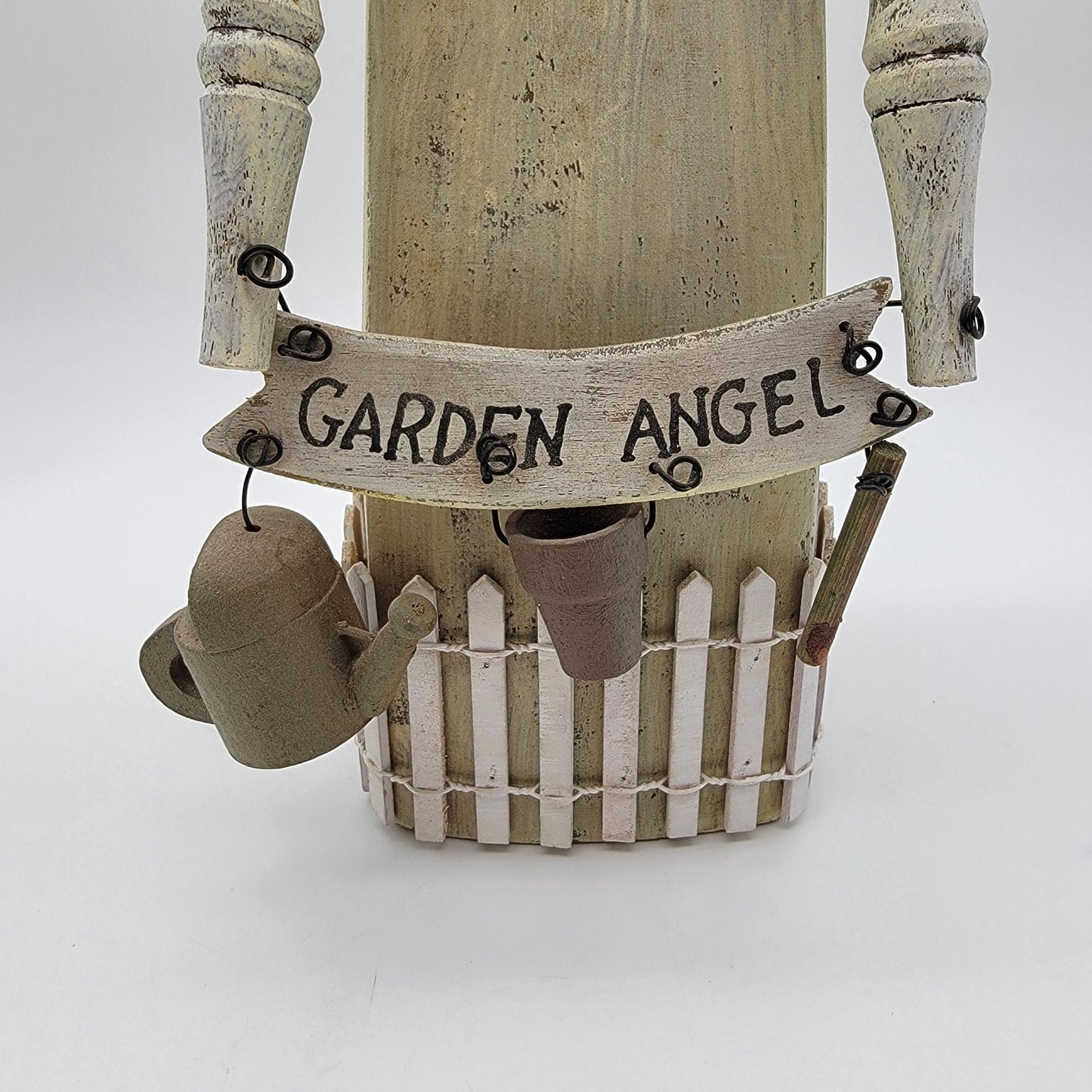 Vintage Primitive Folk Art Wooden Garden Angel Statue