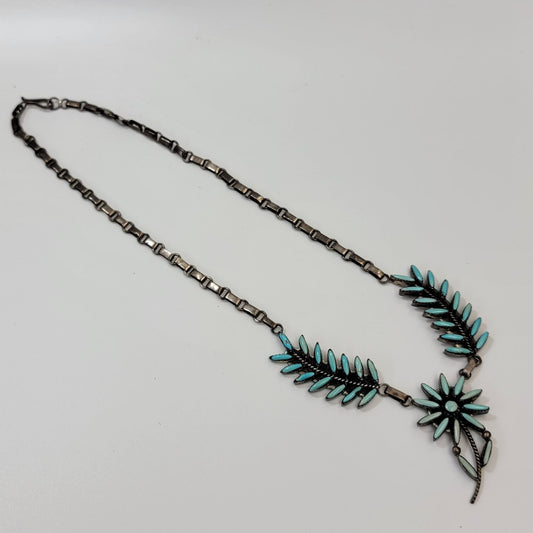 Vintage Sterling Silver Norbert & Florenda Haskie Zuni Needlepoint Petit Point Turquoise Necklace