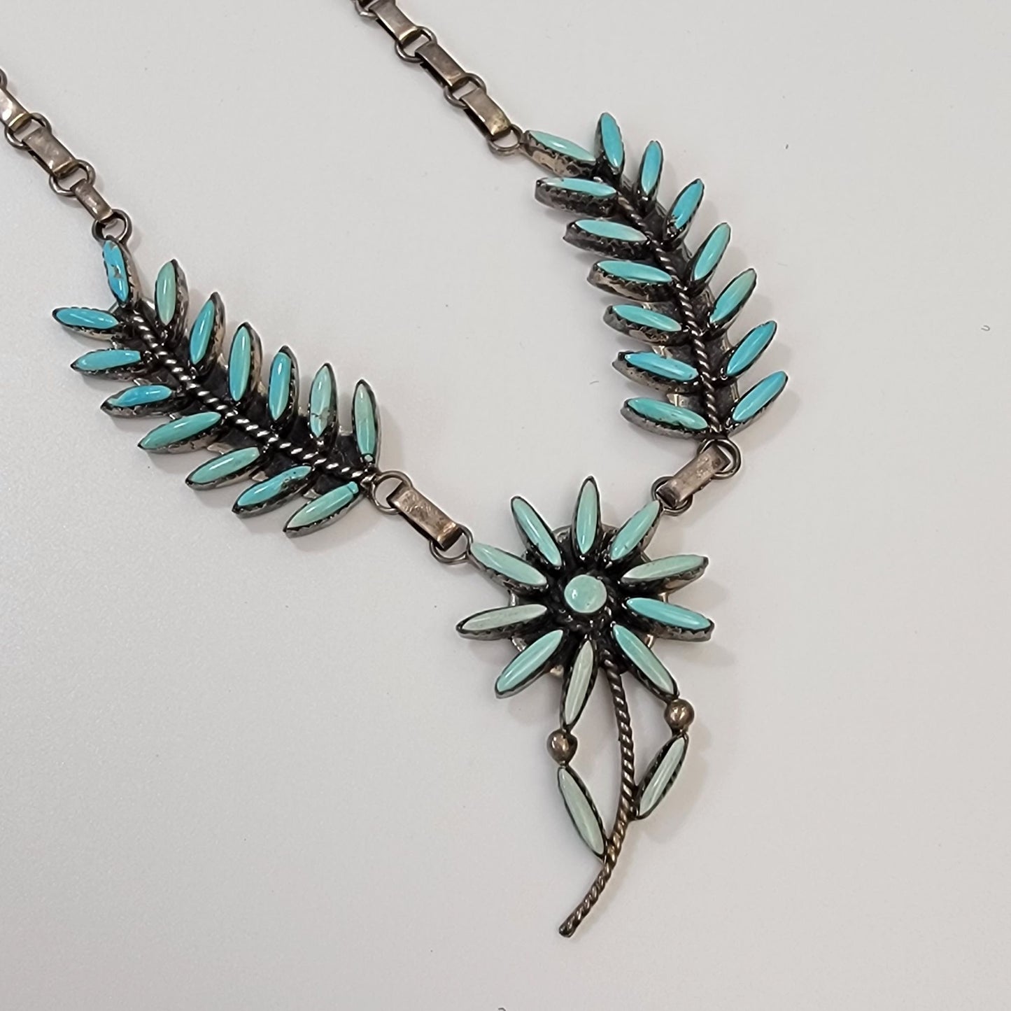 Vintage Sterling Silver Norbert & Florenda Haskie Zuni Needlepoint Petit Point Turquoise Necklace