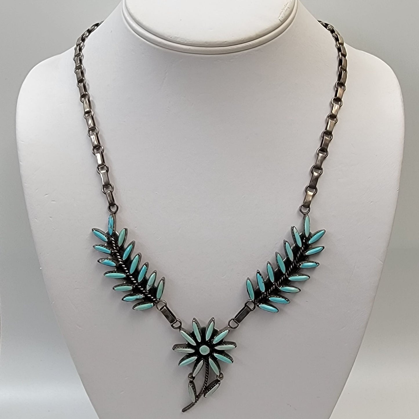 Vintage Sterling Silver Norbert & Florenda Haskie Zuni Needlepoint Petit Point Turquoise Necklace