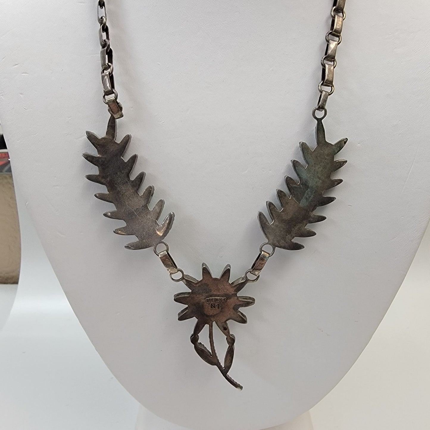 Vintage Sterling Silver Norbert & Florenda Haskie Zuni Needlepoint Petit Point Turquoise Necklace