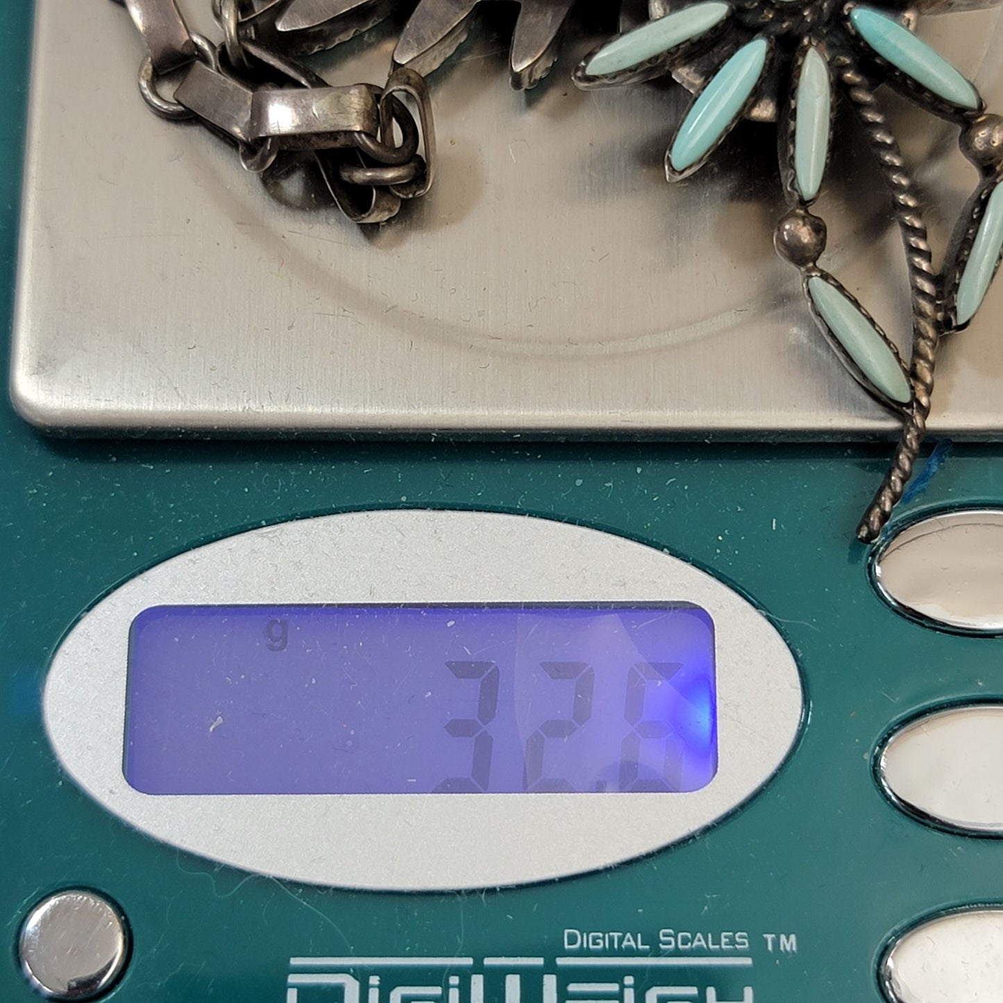 Vintage Sterling Silver Norbert & Florenda Haskie Zuni Needlepoint Petit Point Turquoise Necklace