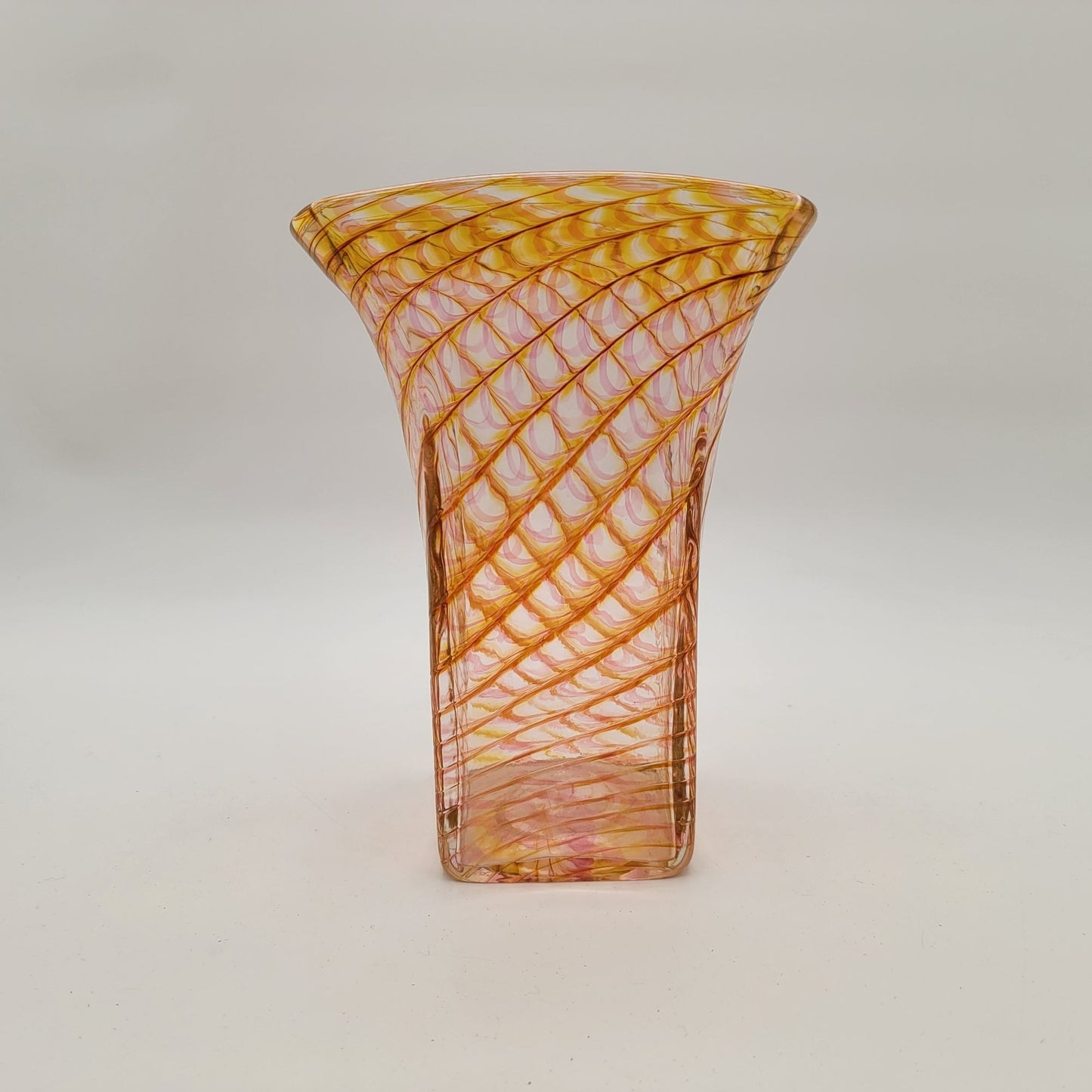 Joseph Morel Zellique Studios Latticino Art Glass Fan Vase