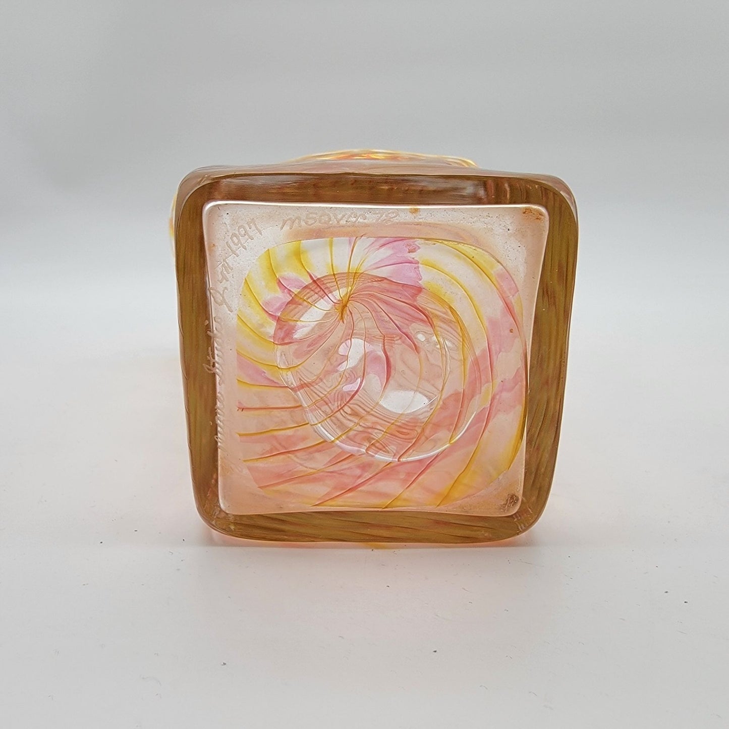 Joseph Morel Zellique Studios Latticino Art Glass Fan Vase
