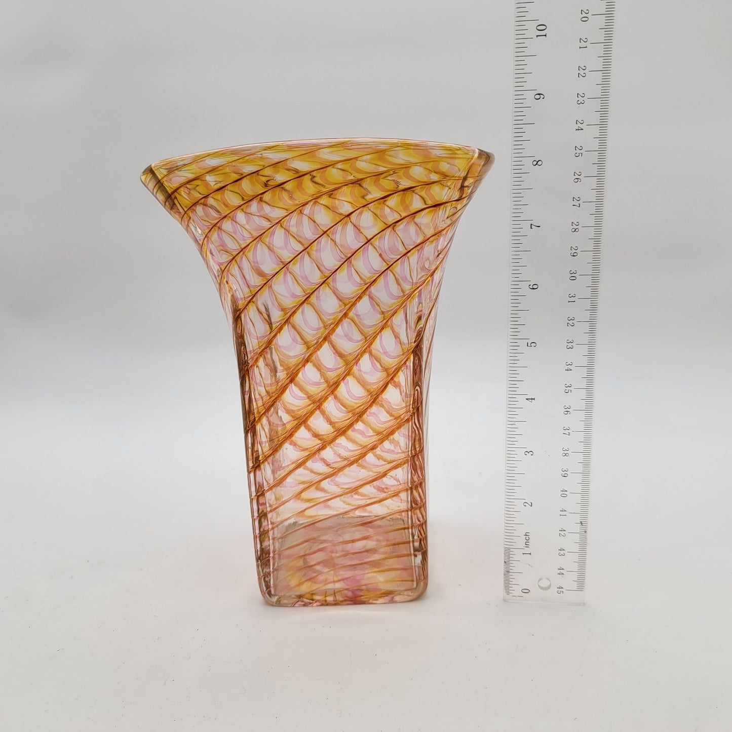 Joseph Morel Zellique Studios Latticino Art Glass Fan Vase