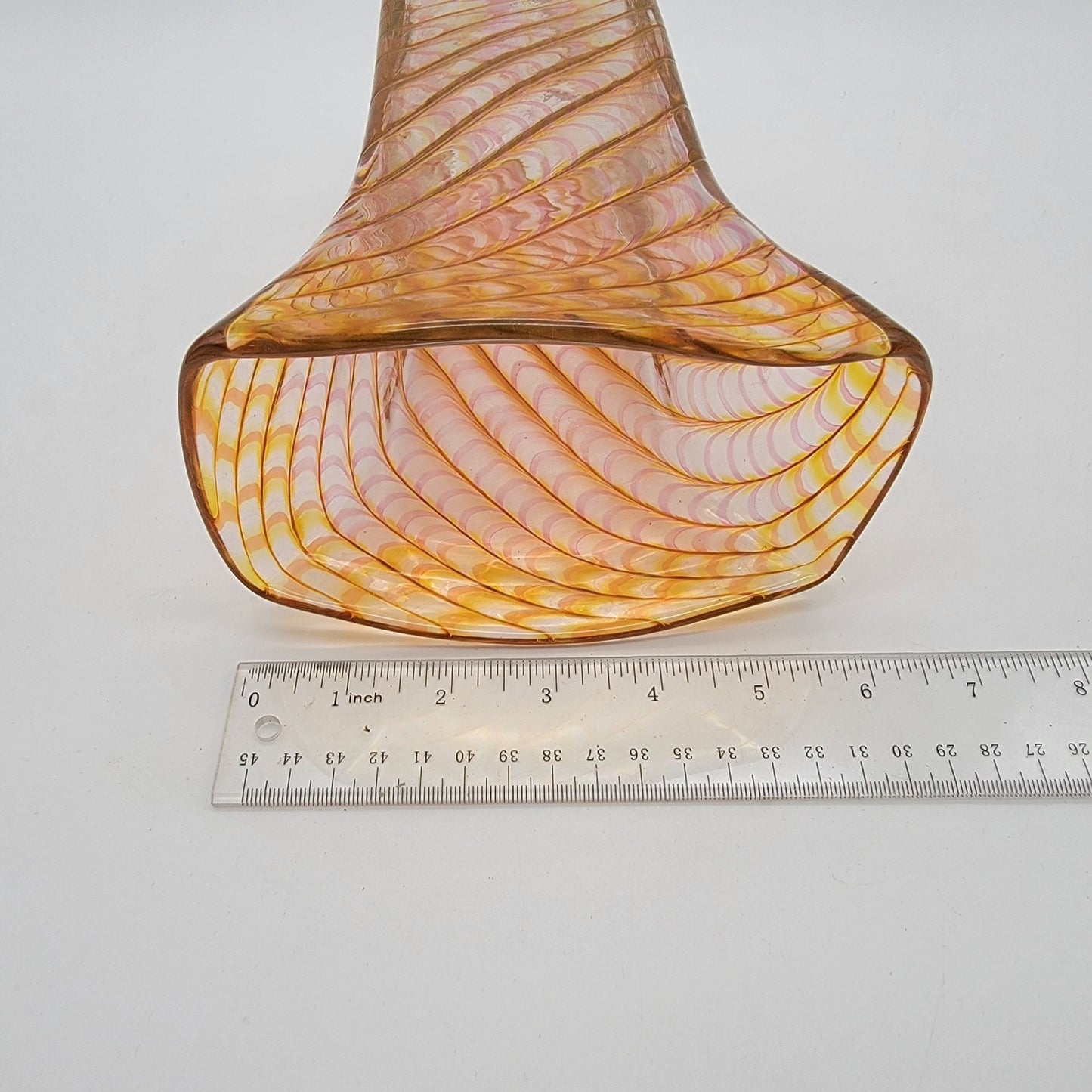 Joseph Morel Zellique Studios Latticino Art Glass Fan Vase