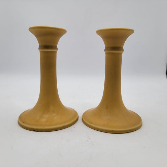Rookwood Pottery Matte Yellow Candle Holders
