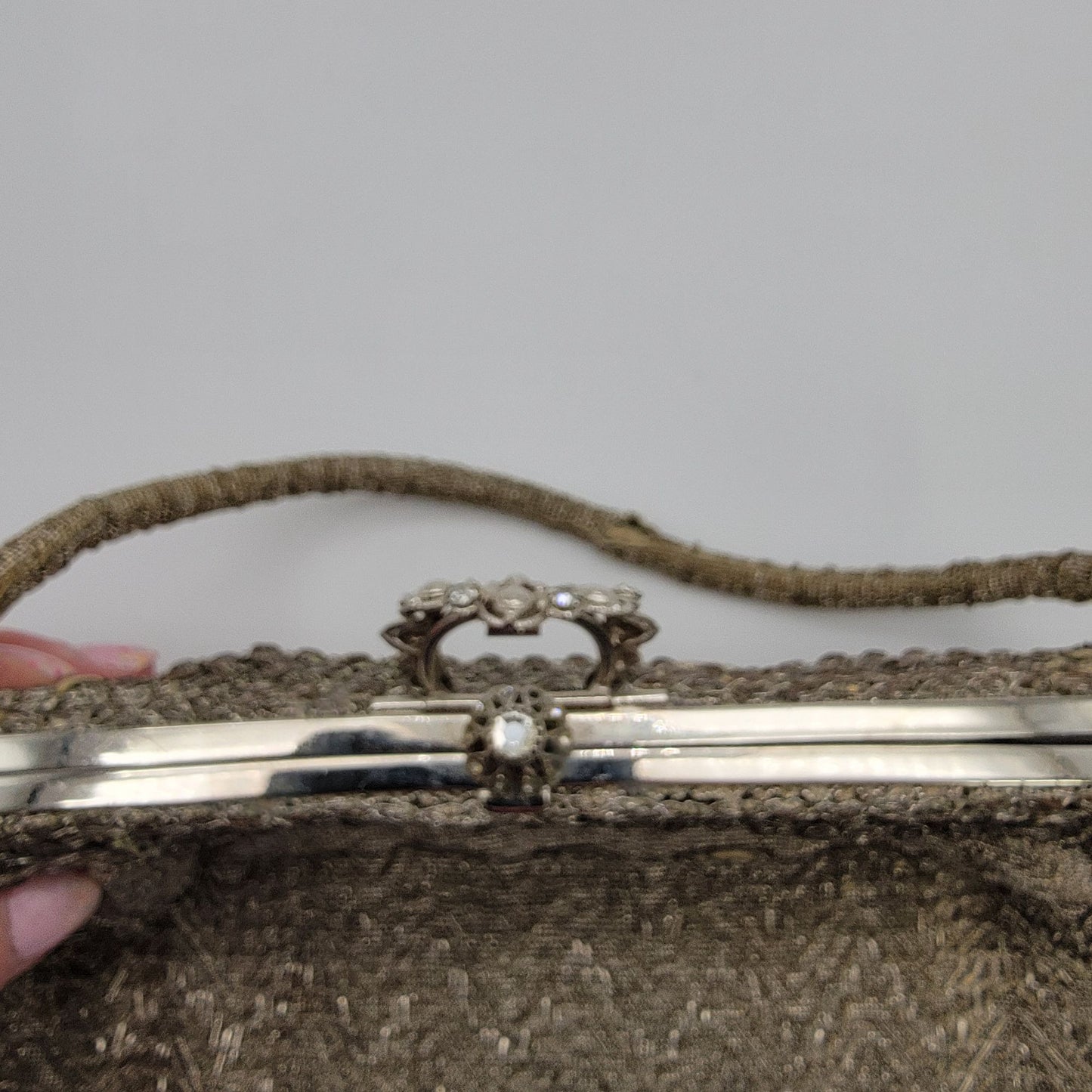 Art Deco Silver-Beaded Evening Bag Rhinestone Clasp