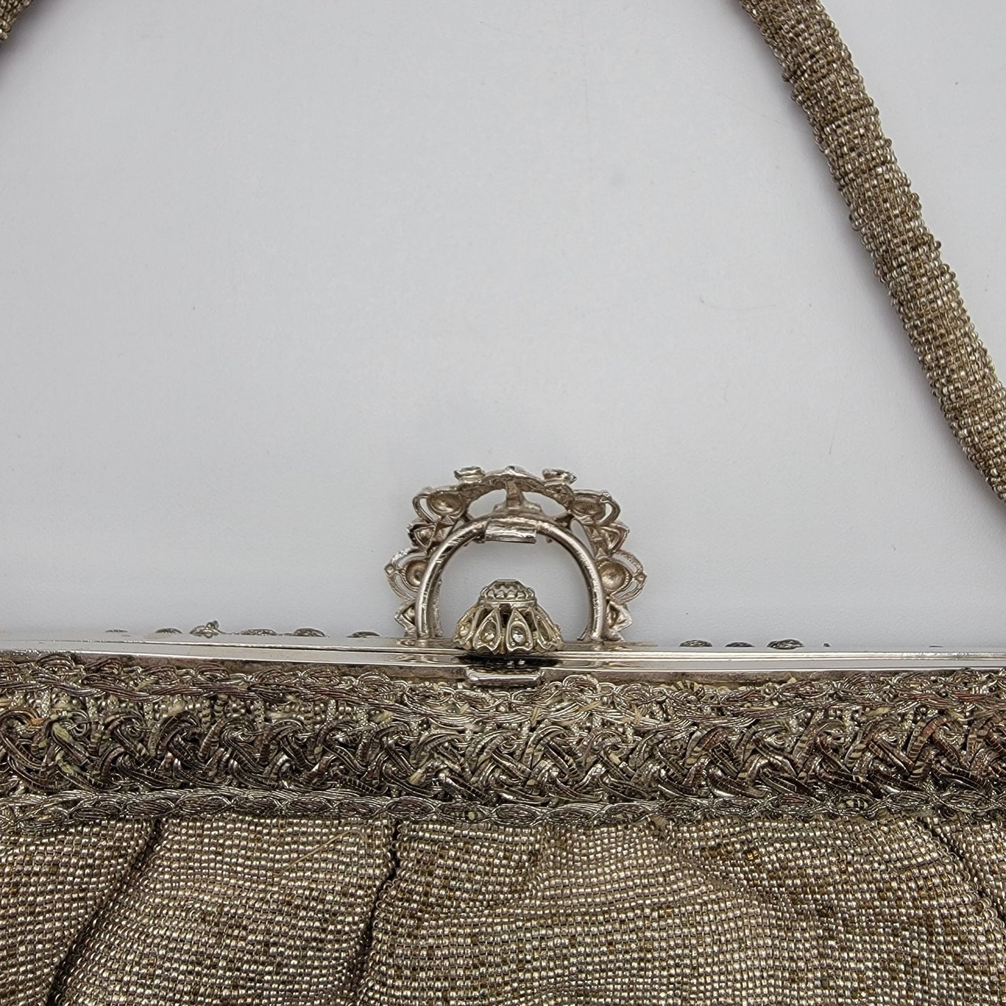 Art Deco Silver-Beaded Evening Bag Rhinestone Clasp