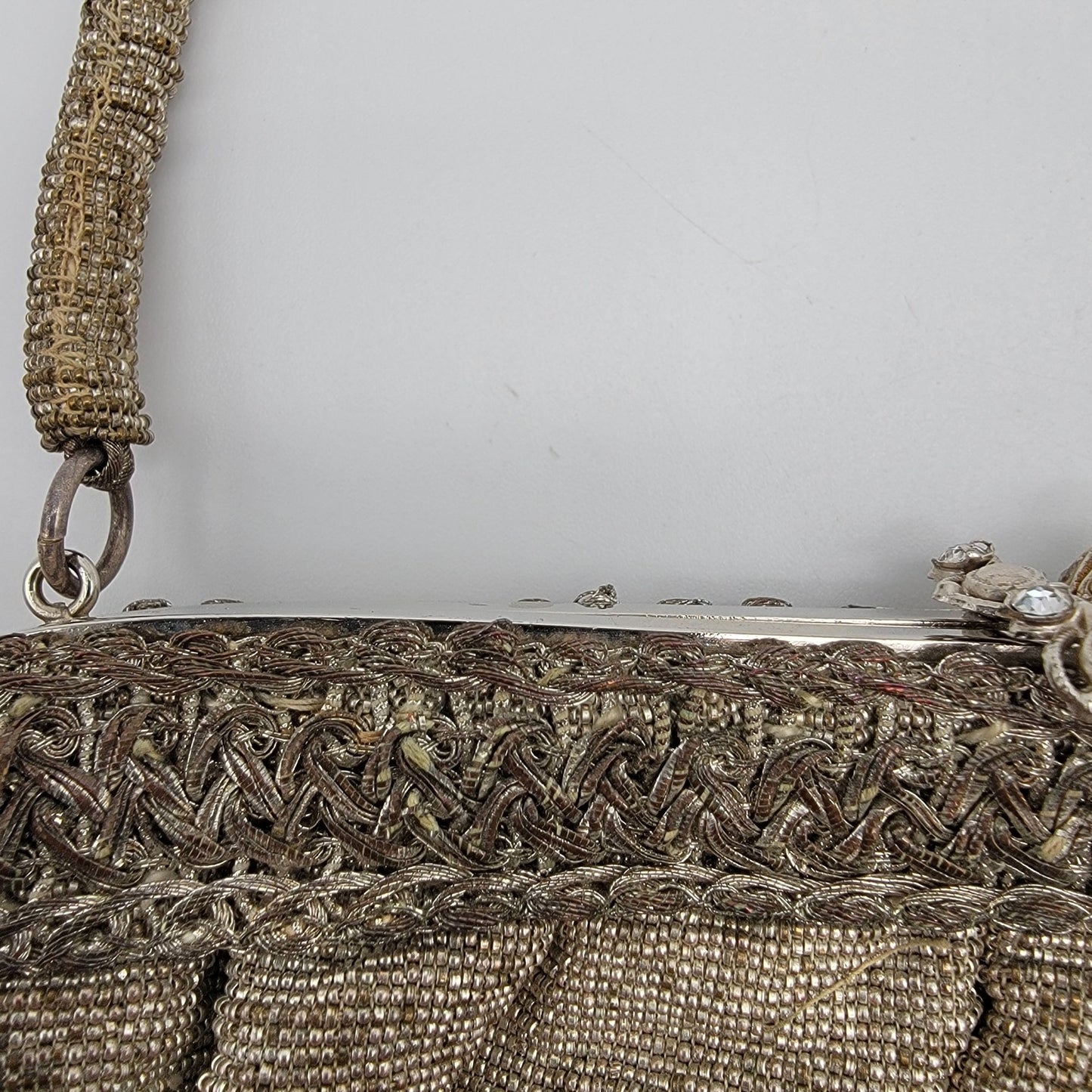 Art Deco Silver-Beaded Evening Bag Rhinestone Clasp