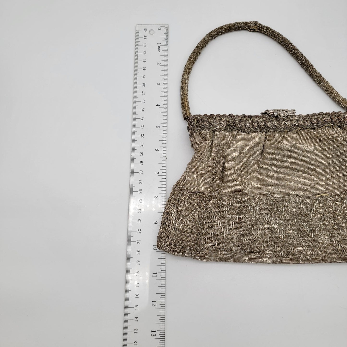 Art Deco Silver-Beaded Evening Bag Rhinestone Clasp