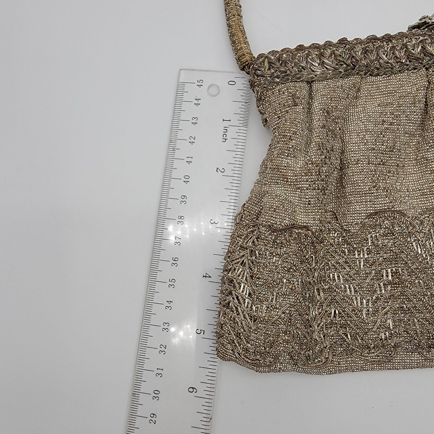 Art Deco Silver-Beaded Evening Bag Rhinestone Clasp