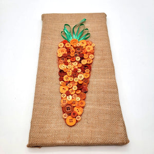 Hand-made Button Carrot Art On Burlap Canvas