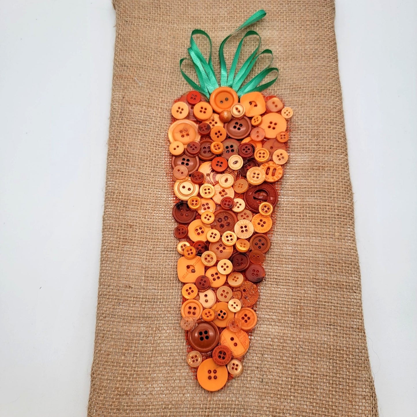 Hand-made Button Carrot Art On Burlap Canvas