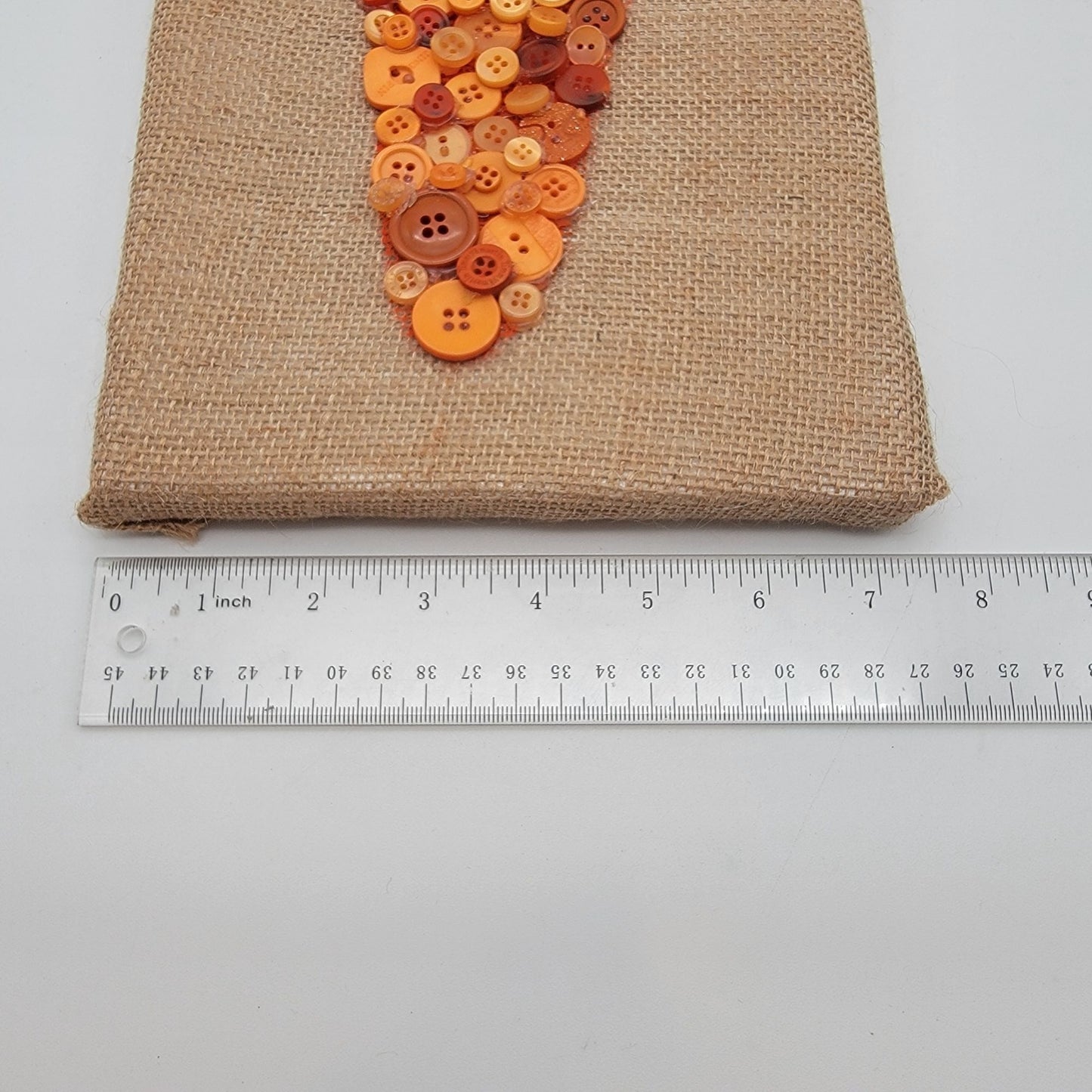 Hand-made Button Carrot Art On Burlap Canvas