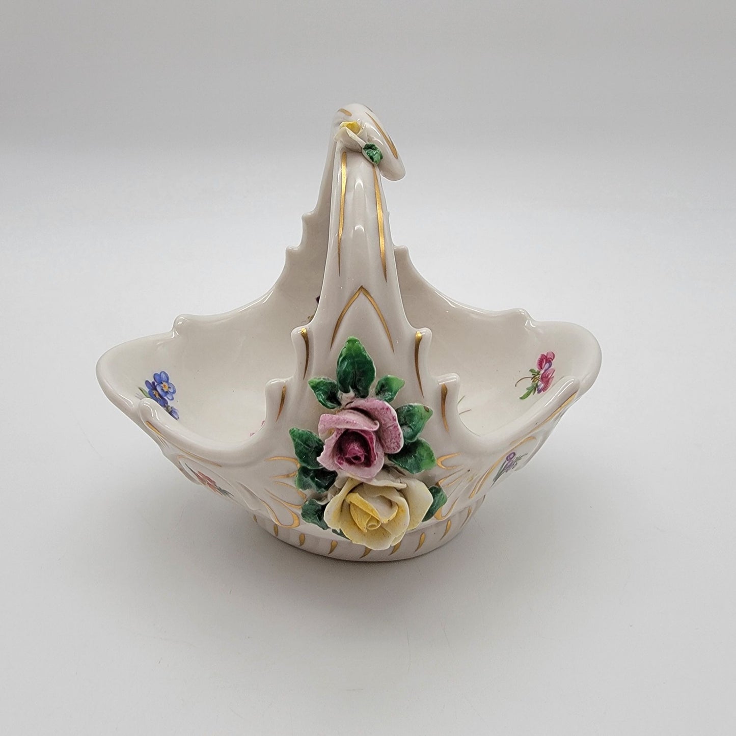 Vintage Friedrich Wessel Dresden Porcelain Basket Roses