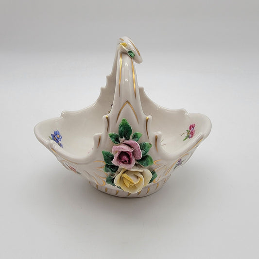 Vintage Friedrich Wessel Dresden Porcelain Basket Roses