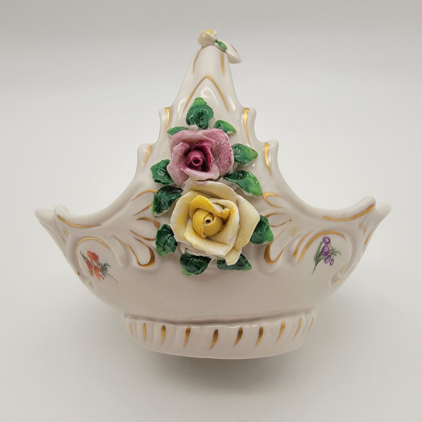 Vintage Friedrich Wessel Dresden Porcelain Basket Roses