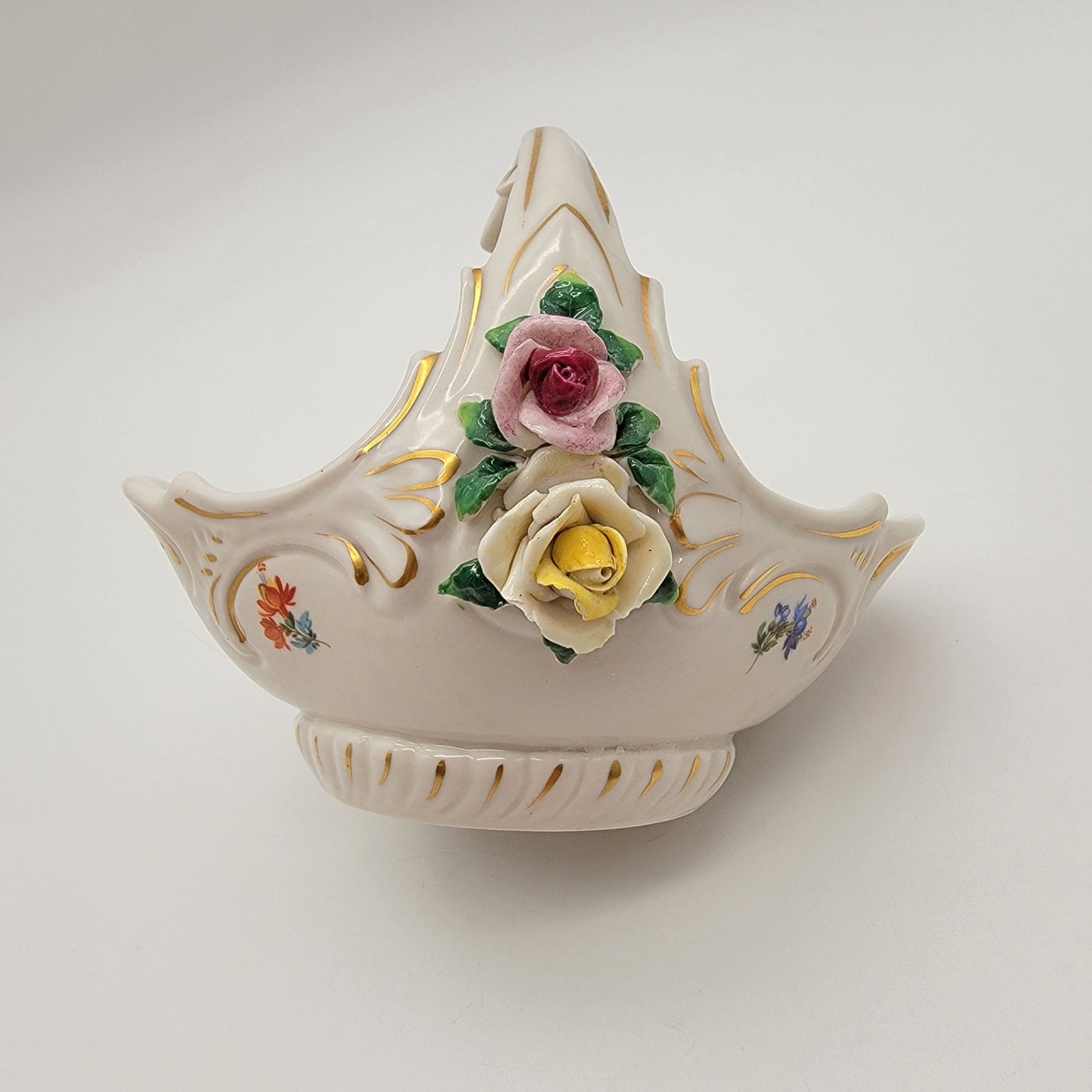 Vintage Friedrich Wessel Dresden Porcelain Basket Roses