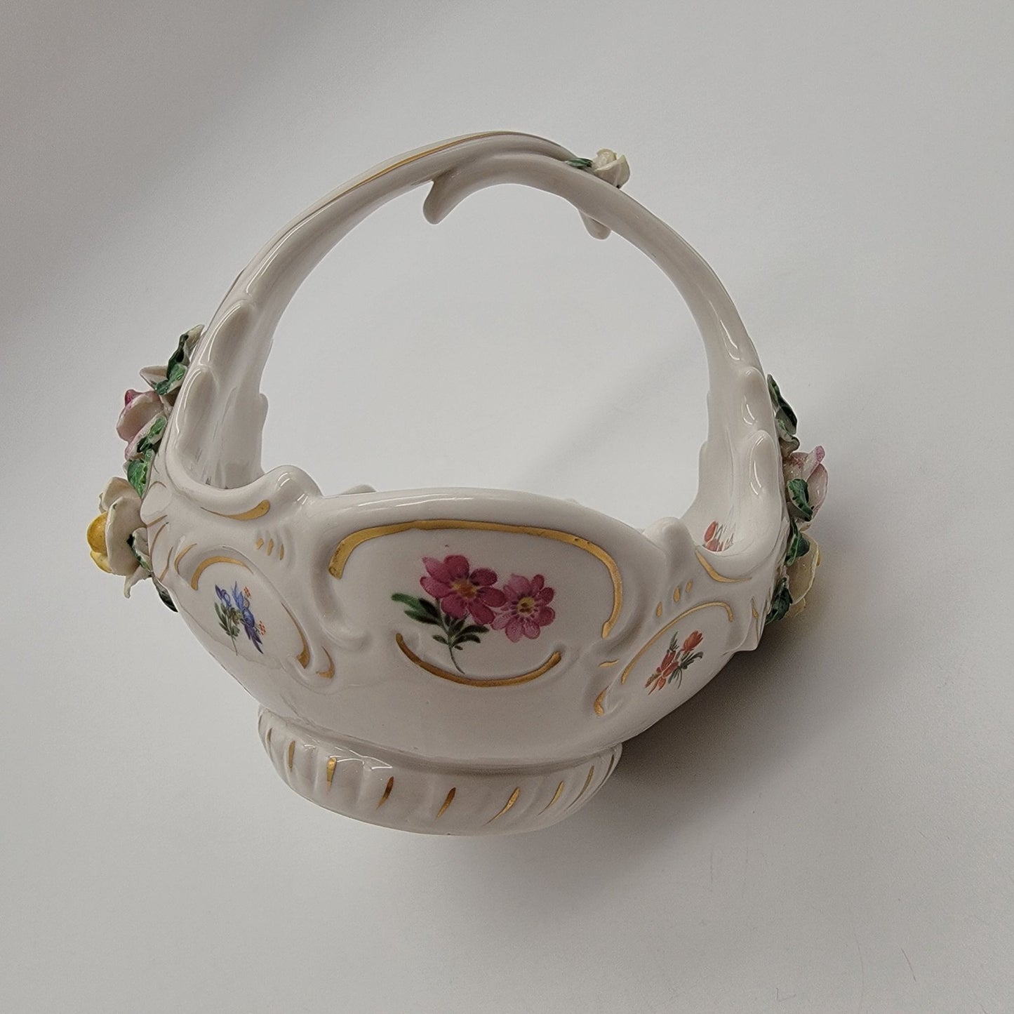 Vintage Friedrich Wessel Dresden Porcelain Basket Roses
