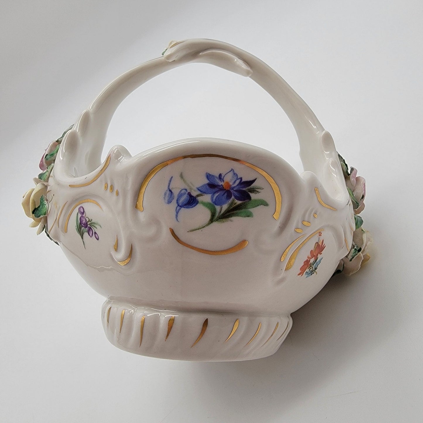 Vintage Friedrich Wessel Dresden Porcelain Basket Roses