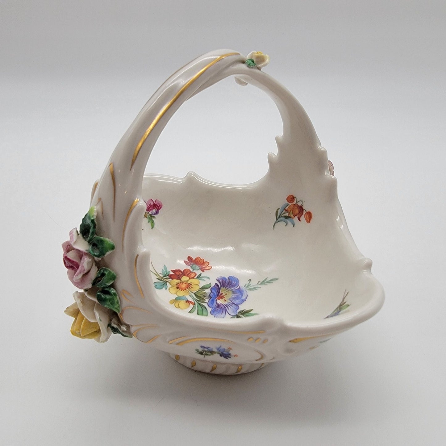 Vintage Friedrich Wessel Dresden Porcelain Basket Roses