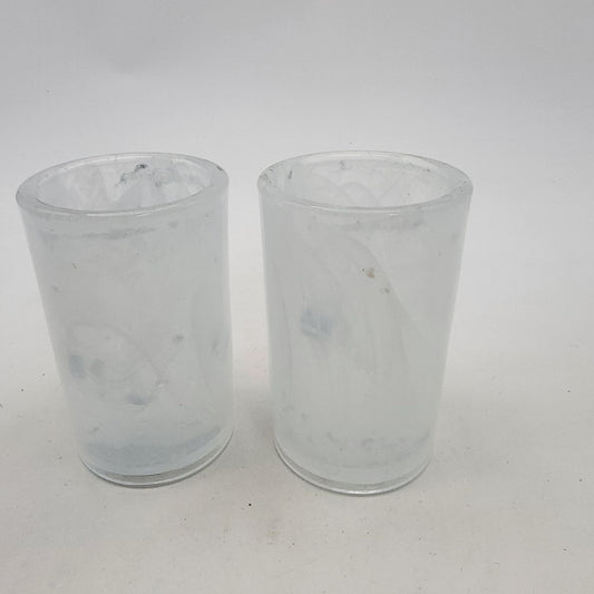 PartyLite Indulgences Art Glass Candle Holders White Swirl Set Of 2