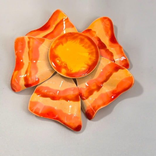 Vintage 1960s Enameled Orange Flower Brooch