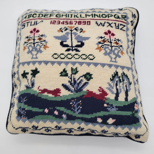 Vintage Alphabet Sampler Needlepoint Throw Pillow