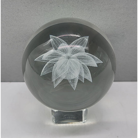 Laser Etched Lotus Flower Glass Sphere