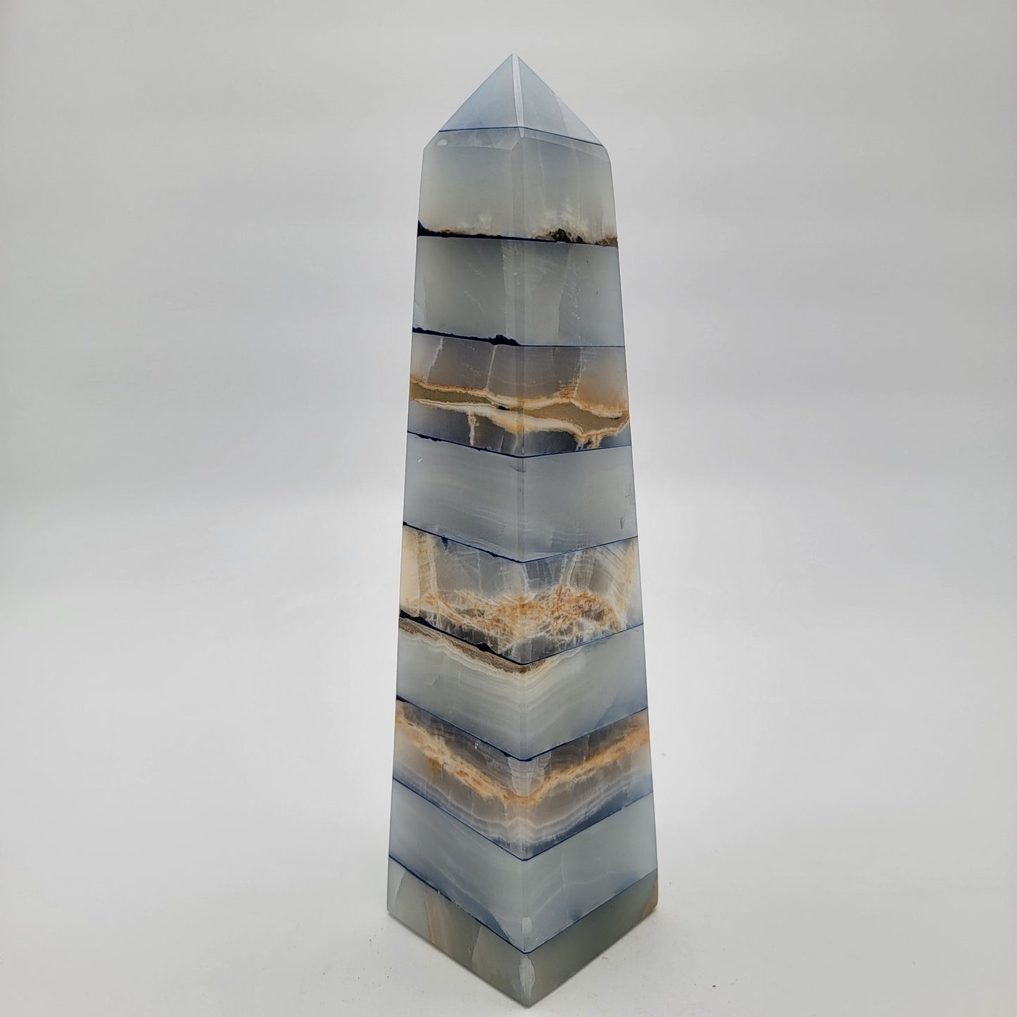 Vintage Neoclassical Banded Onyx Obelisk Tower