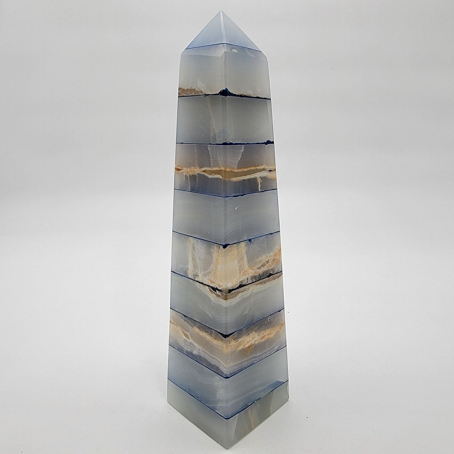 Vintage Neoclassical Banded Onyx Obelisk Tower