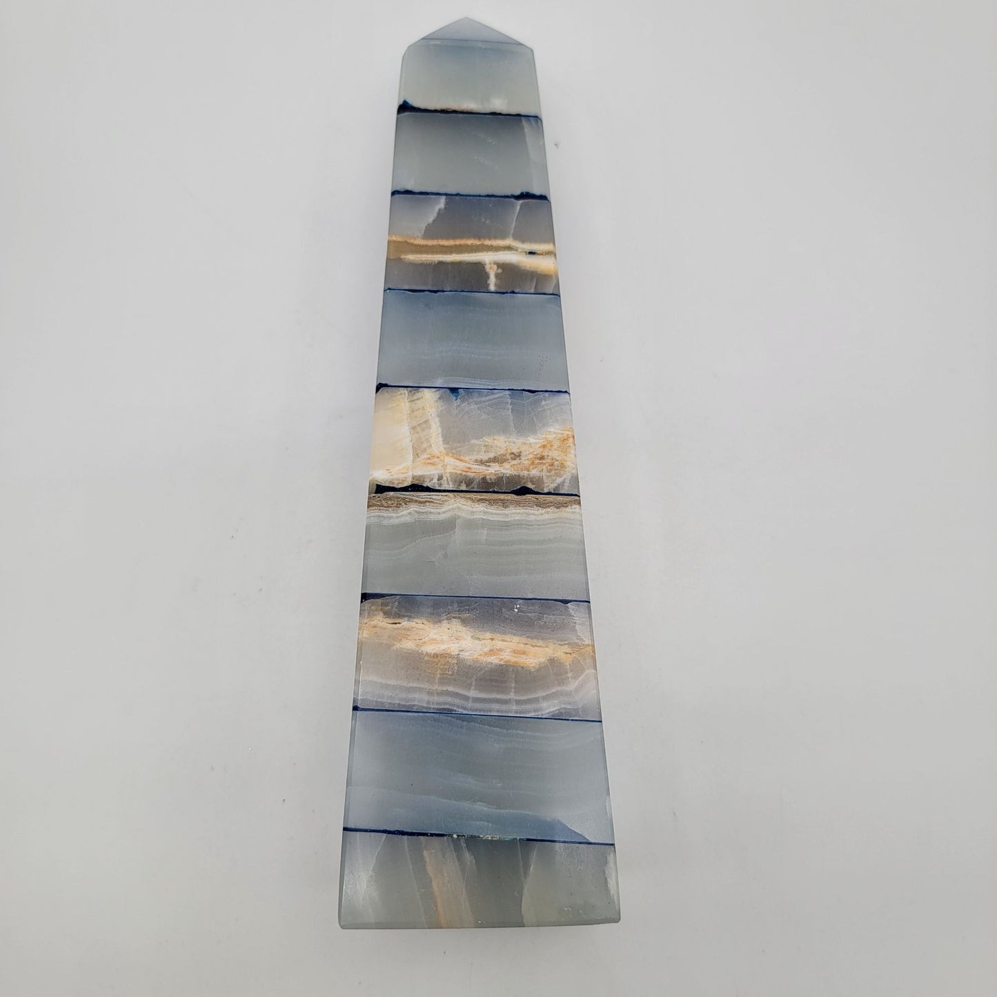 Vintage Neoclassical Banded Onyx Obelisk Tower