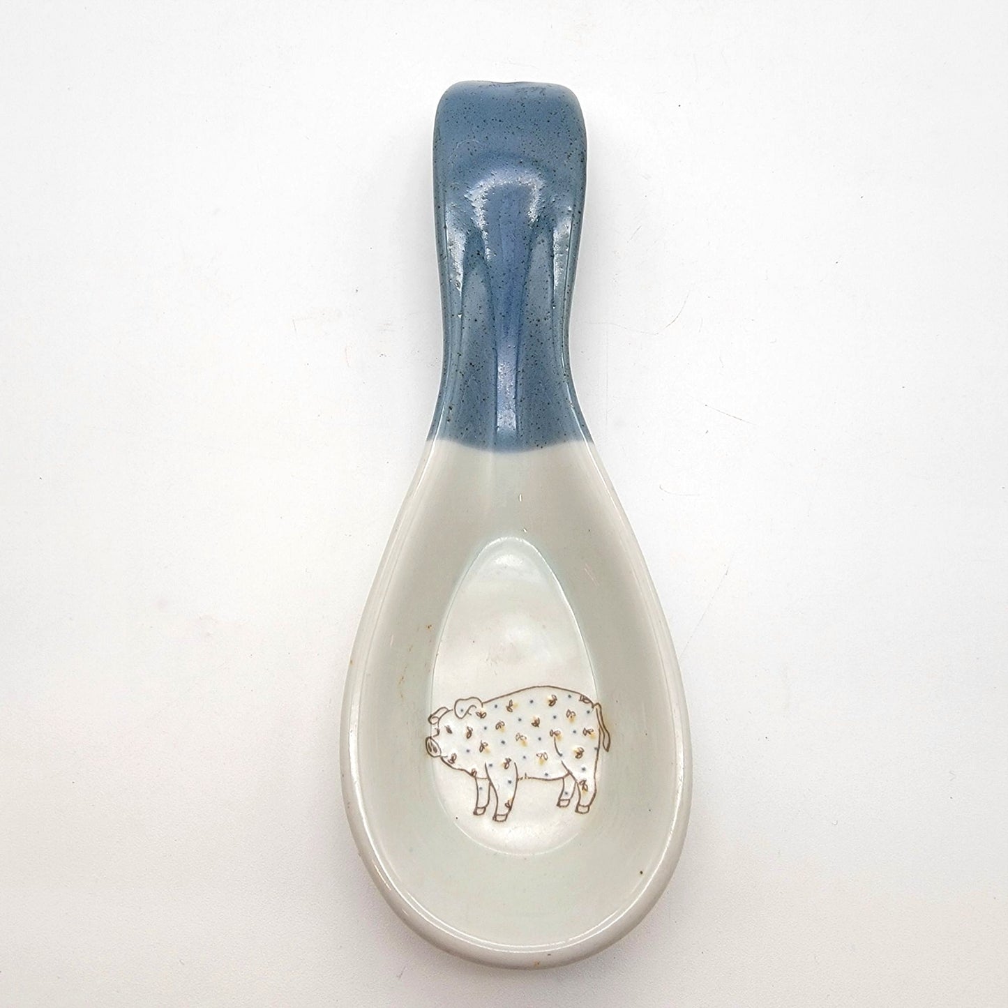 Vintage Otagiri Pig Stoneware Spoon Rest Blue and White