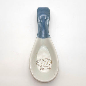 Vintage Otagiri Pig Stoneware Spoon Rest Blue and White