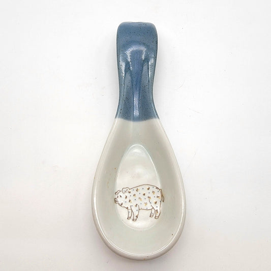 Vintage Otagiri Pig Stoneware Spoon Rest Blue and White