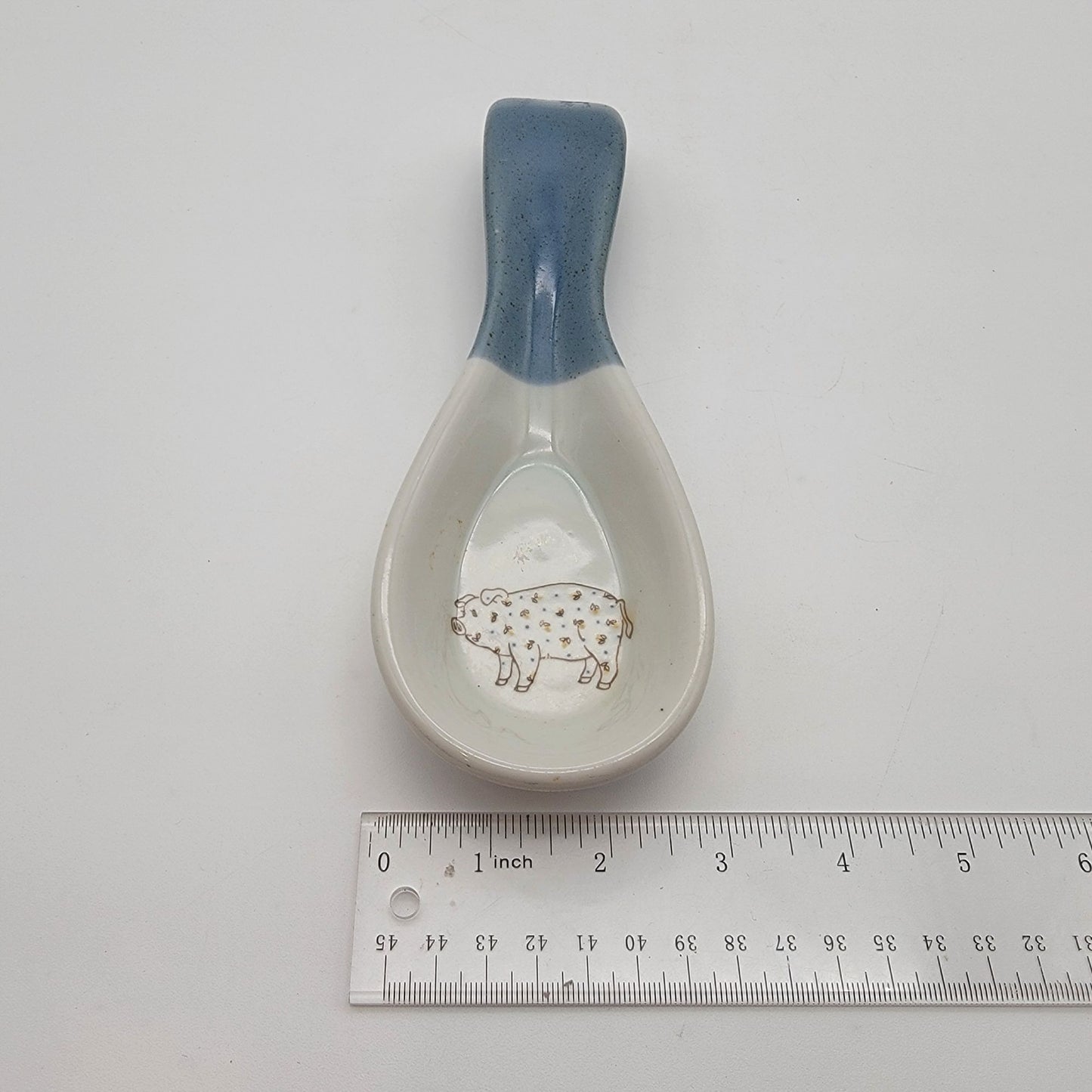 Vintage Otagiri Pig Stoneware Spoon Rest Blue and White