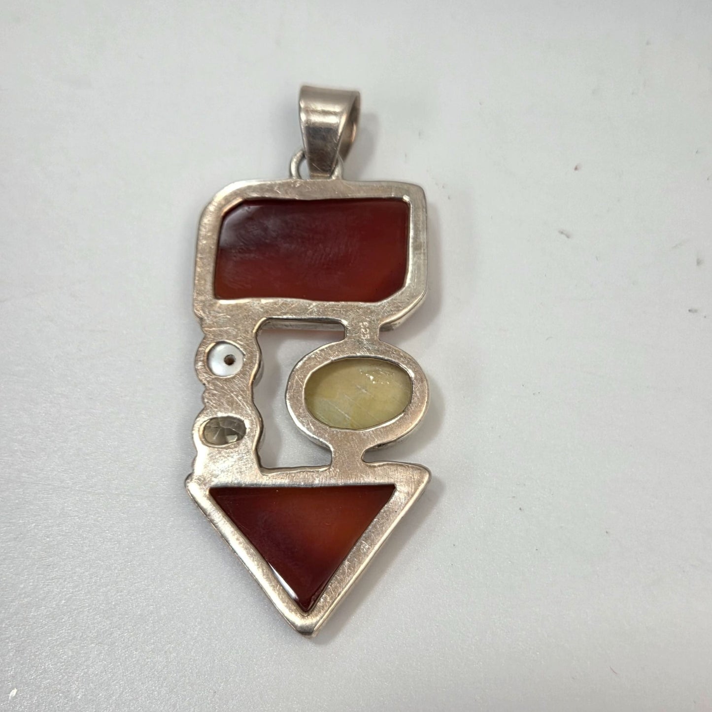 Artisan Multi-Gemstone Pendant With Carnelian Serpentine Citrine & Coin Pearl