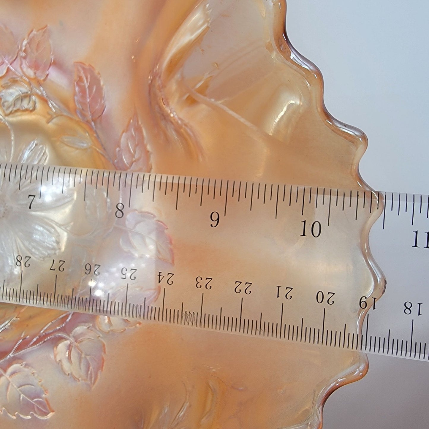 Antique Dugan Carnival Glass Cosmos Variant Ruffled Bowl Marigold