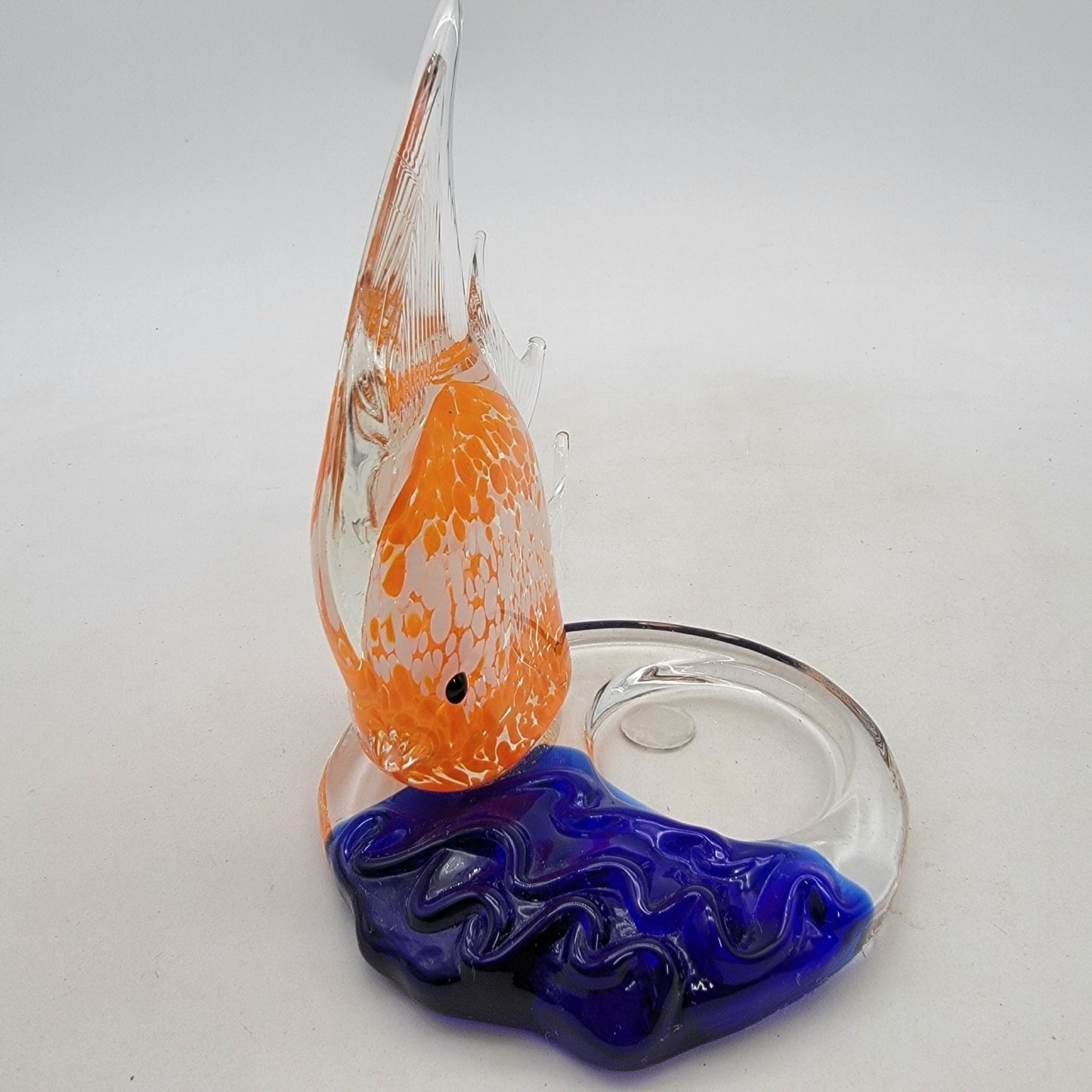 Party Lite Art Glass Angel Fish Candle Holder Orange Blue