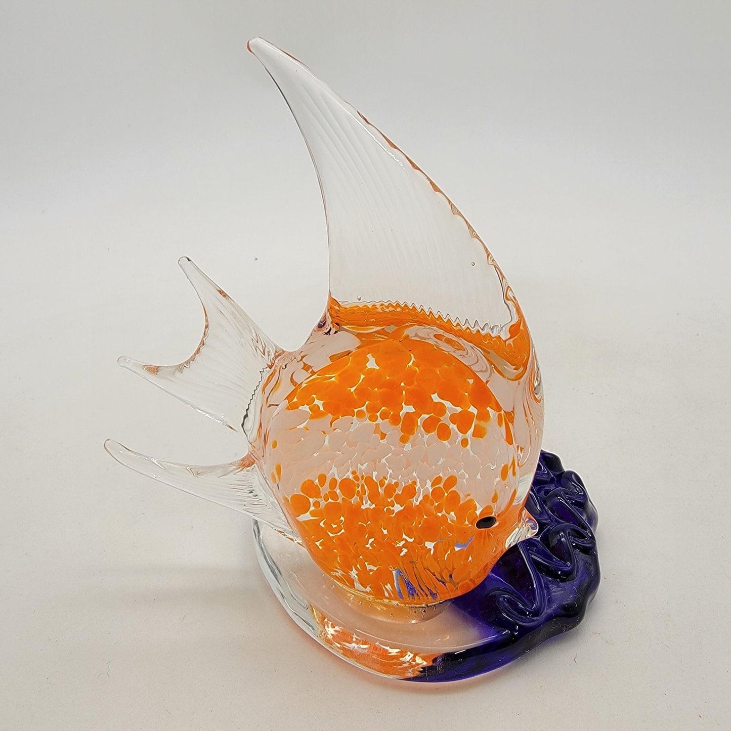 Party Lite Art Glass Angel Fish Candle Holder Orange Blue