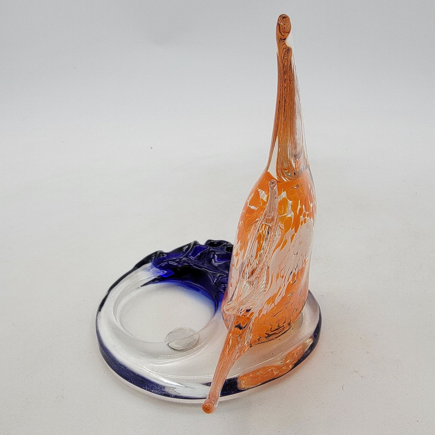 Party Lite Art Glass Angel Fish Candle Holder Orange Blue