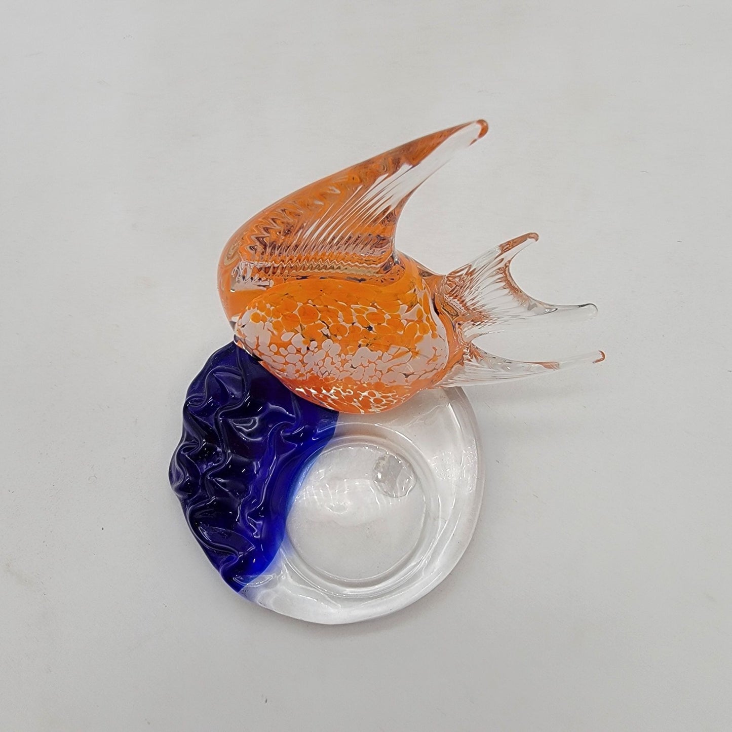 Party Lite Art Glass Angel Fish Candle Holder Orange Blue