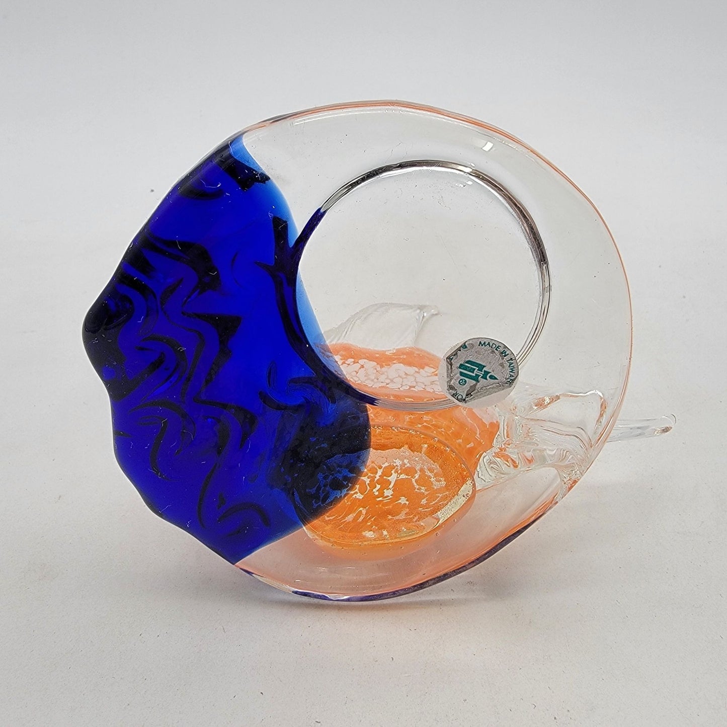 Party Lite Art Glass Angel Fish Candle Holder Orange Blue
