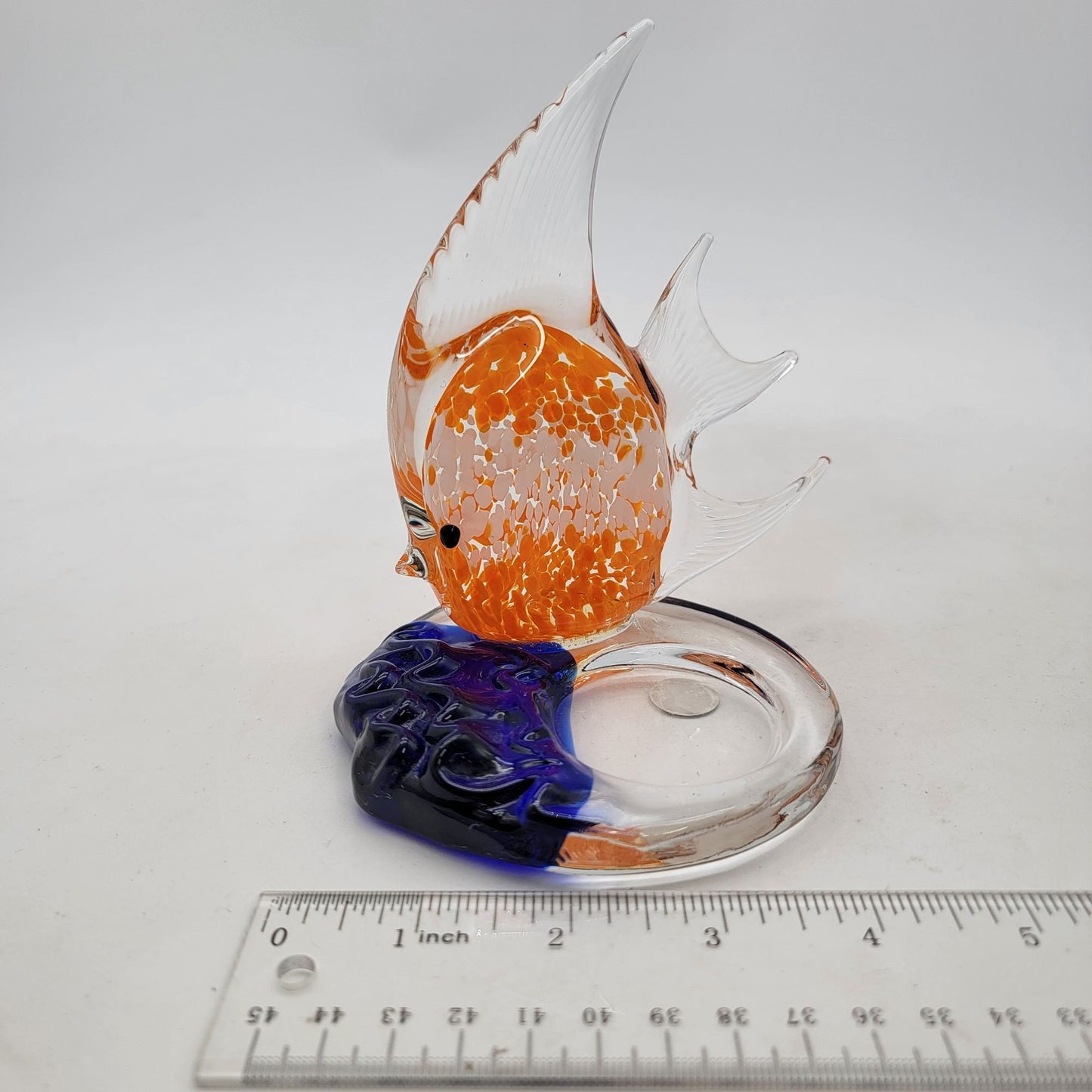 Party Lite Art Glass Angel Fish Candle Holder Orange Blue
